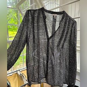 Joie Brand sheer black and white floral top.